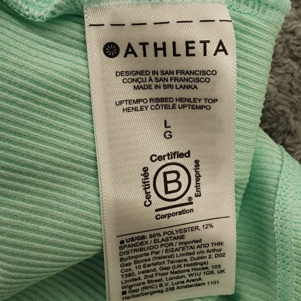 Athleta Uptempo Ribbed Henley Long Sleeve Shirt Mint Green V Neck L NWOT - Picture 5 of 8